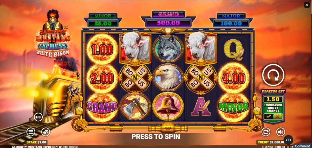 Arab Night Casino مراجعة لعبة السلوت Almighty Mustang Express White Bison قطار الماستنغ العزيز الجامح والبيسون الأبيض