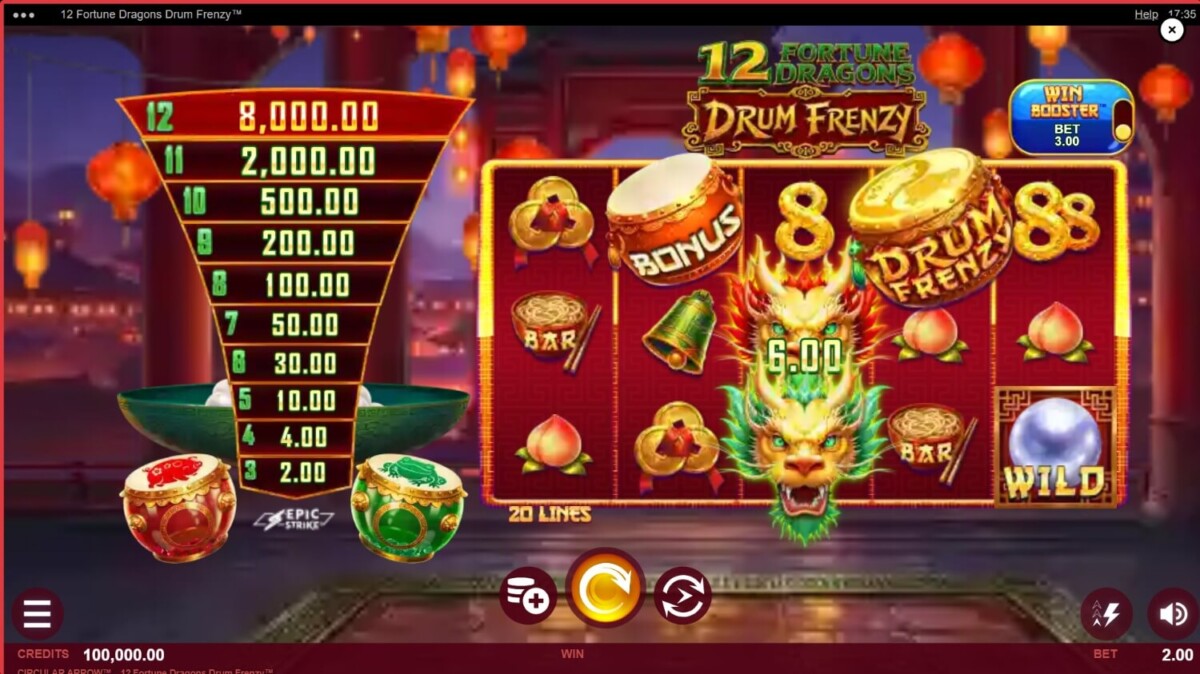 12 تنين الحظ Drum Frenzy