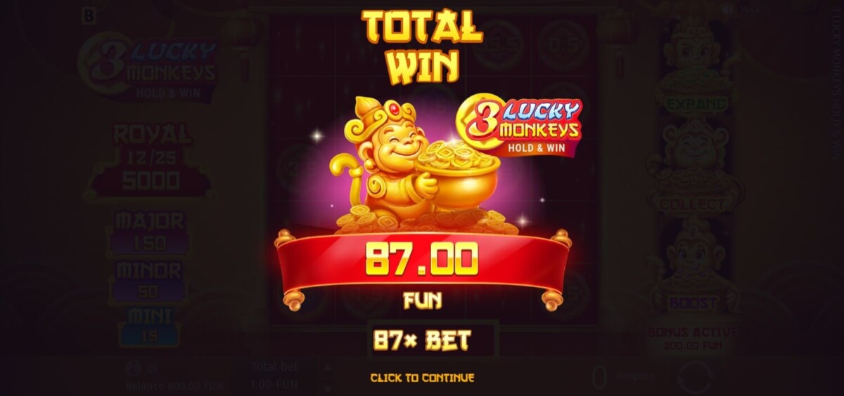 3 Lucky Monkeys Hold & Win